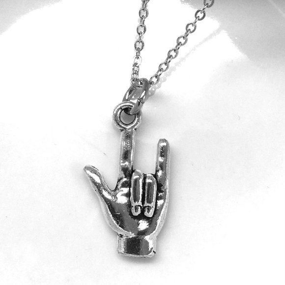Miniature I love you hand Sign Language Charm Necklace - Picture 1 of 1